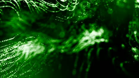 3d render of luminous particles as science fiction background or modern abstract green background of particles with depth of field and bokeh like vj loop. particles form line and wavy structure. 1