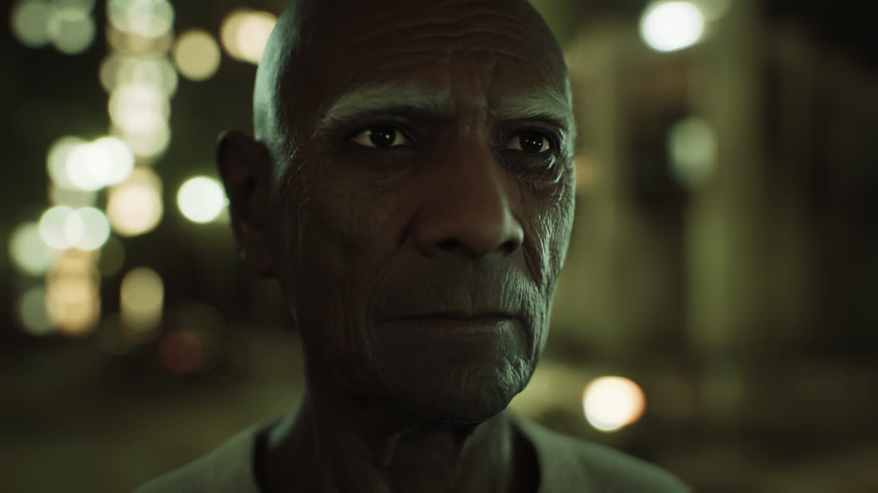 anciano asiático en la gran ciudad por la noche