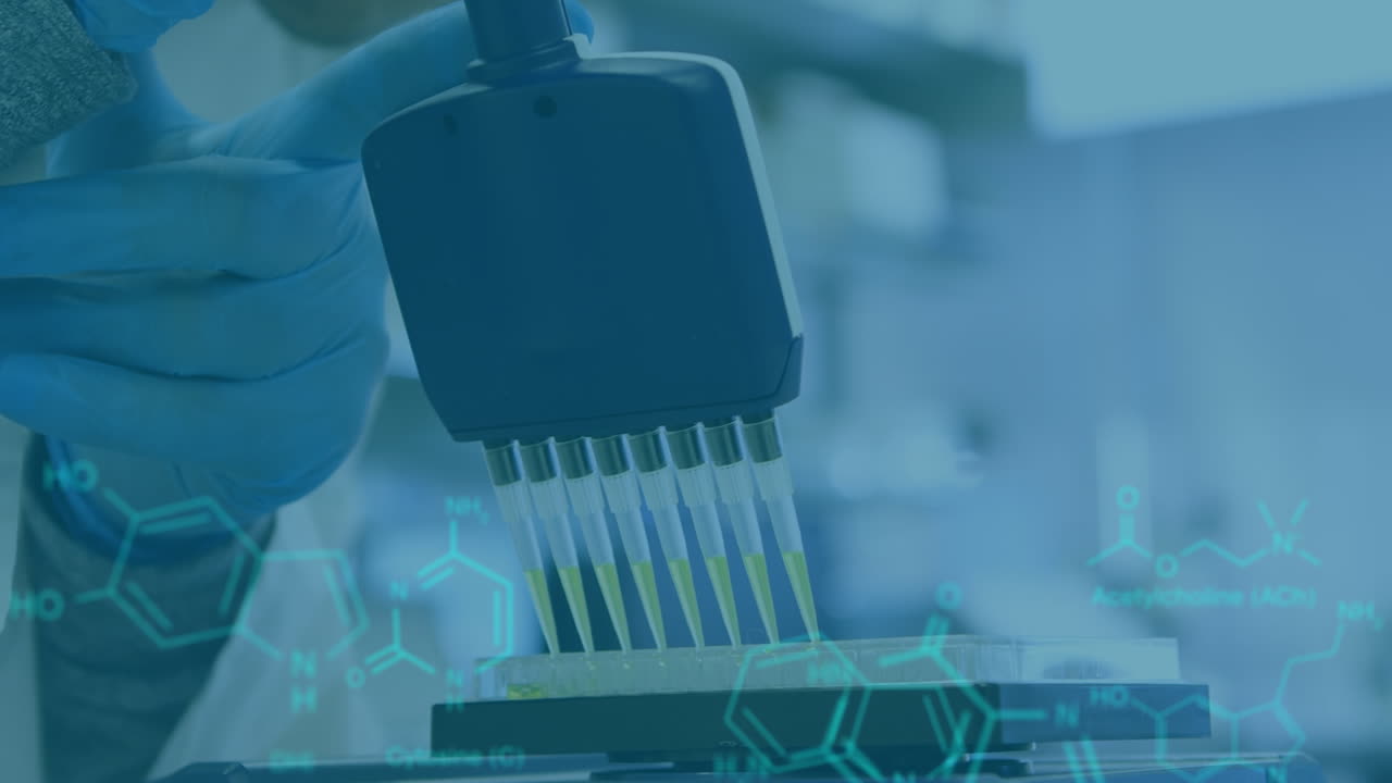 animación del procesamiento de datos sobre el médico con tubos de ensayo
