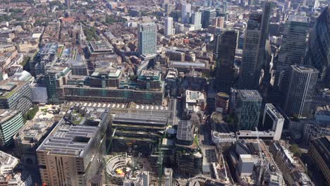 aerial view of broadgate and liverpool street station onto the city of london towers