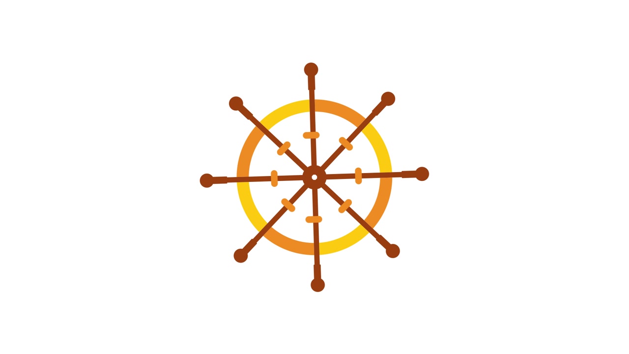Animiertes Steuerrad-Symbol, das sich auf weißem Hintergrund dreht