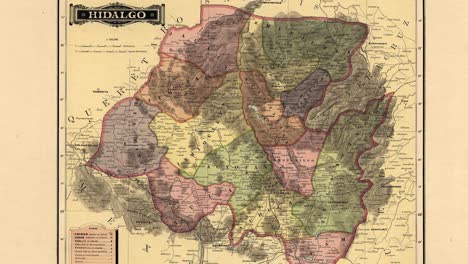 old nineteenth century map of the state of hidalgo in mexico