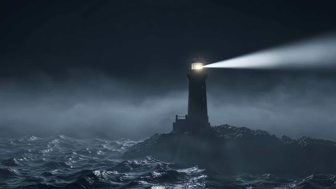 faro en una noche tormentosa