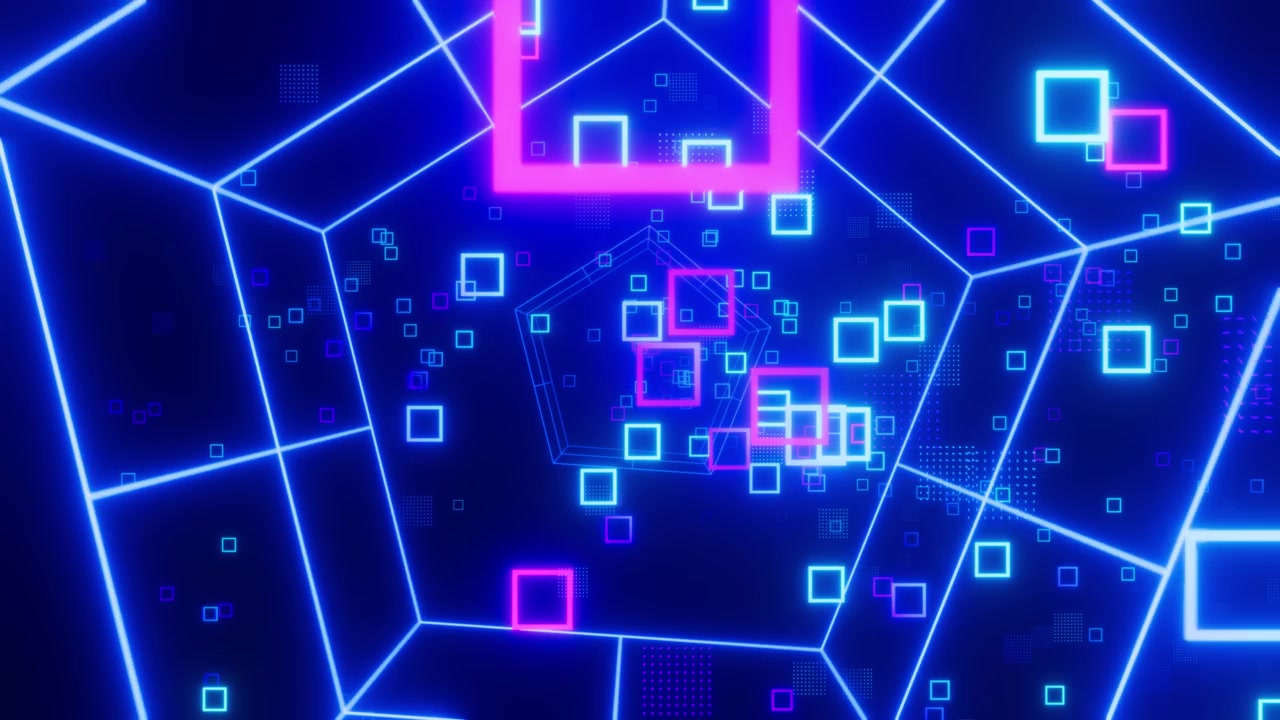 Futuristic Neon Blue and Purple Geometric Shapes Digital Tunnel