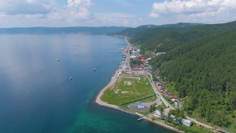 aerial view of lakeside town