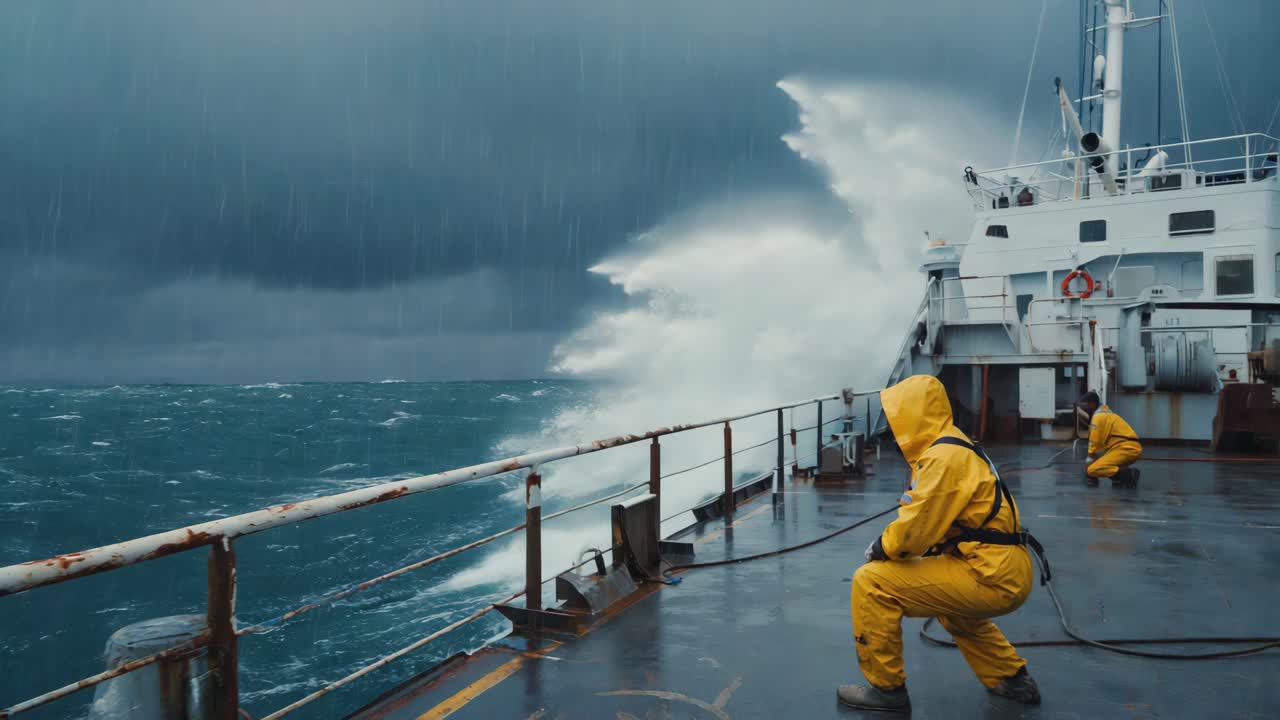 Ship navigating through a storm