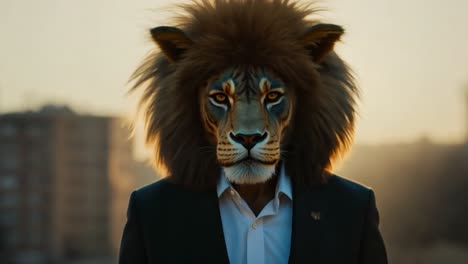 a man with a lion head in a suit