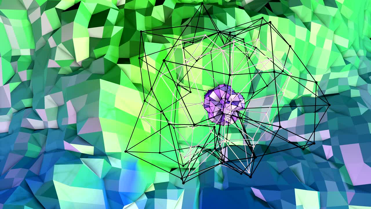 4k 로우 폴리 배경 애니메이션: 루프에서 순수한 3d 애니메이션으로 창의적인 간단한 로우 폴리의 배경. v5 구와 움직이는 프레임으로 푸른 녹색 풍경