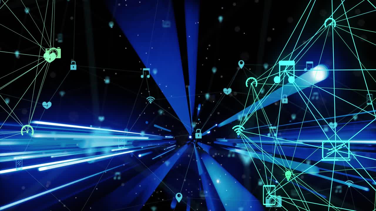 animación de conexiones y líneas azules sobre fondo negro