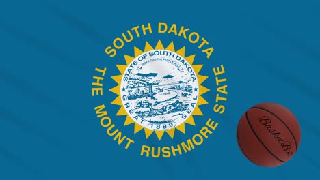 south dakota flag waving and basketball ball rotates, loop