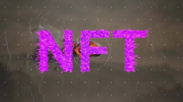 Animation of nft text over wave on dark background