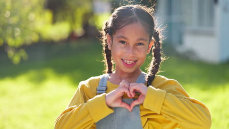 face, child and heart hands of girl outdoor