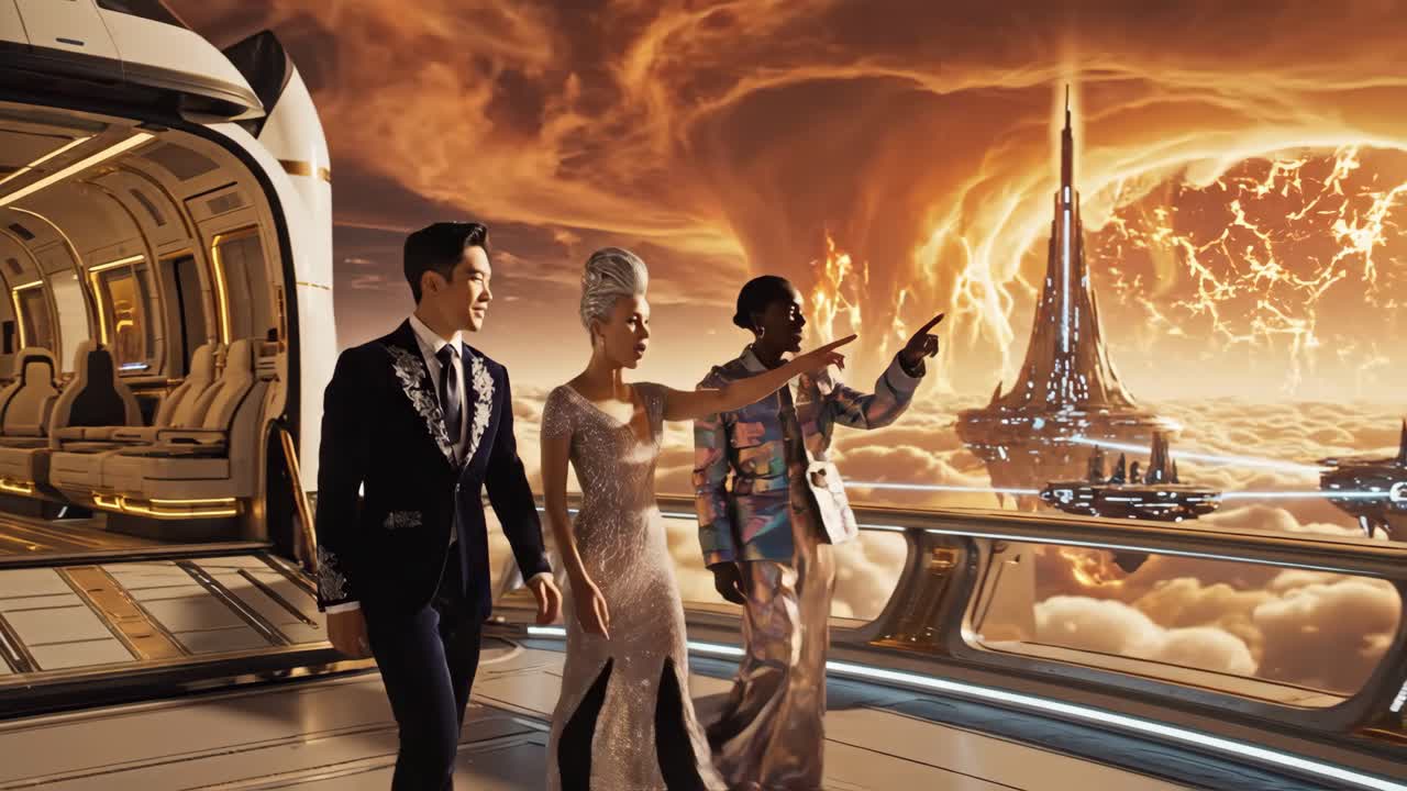 Futuristic Fashion in a Sci-Fi Cityscape