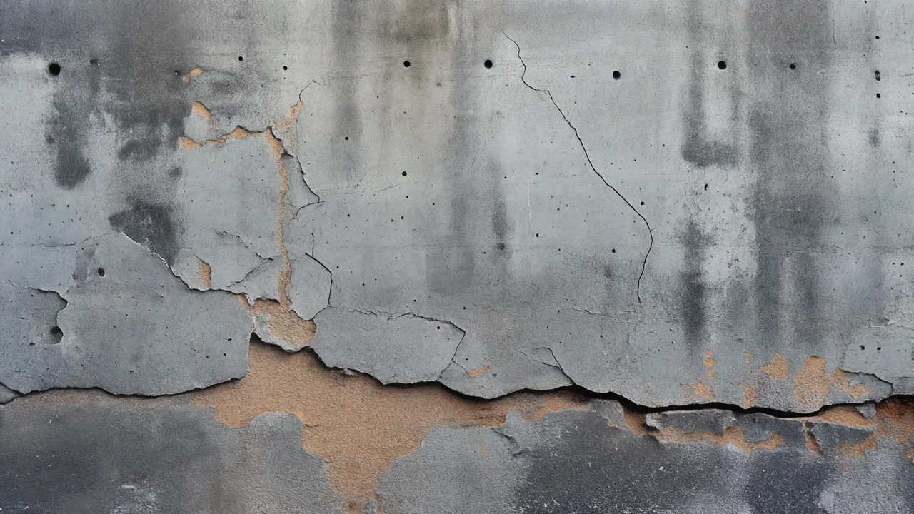 Muro di cemento deteriorato con crepe e texture scrostata
