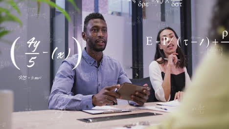 animation of mathematical equations over diverse colleagues discussing work