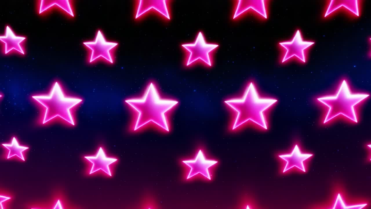 Un'affascinante rappresentazione di vivaci stelle rosa su uno sfondo cosmico scuro, che crea un'atmosfera incantevole e onirica piena di splendore e fascino