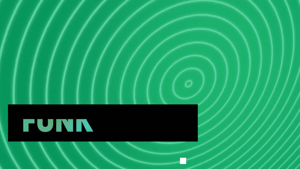 animación de texto funk y círculos sobre fondo verde