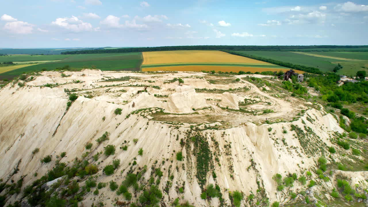 Aerial drone view of the Little Switzerland of Moldova located in Fetesti. Former limestone quarry with unusual landforms