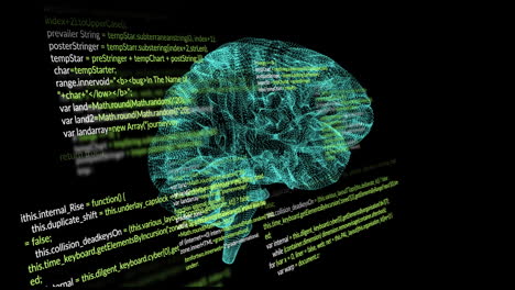 animazione del cervello e elaborazione dei dati su sfondo nero