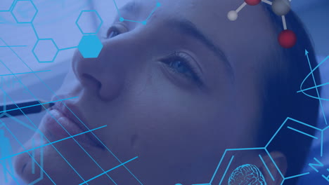 animation of scientific data processing ove caucasian woman before plastic surgery