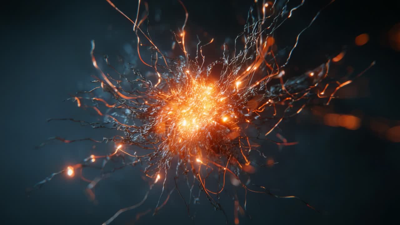 A captivating visual representation of a vibrant, glowing energy cluster pulsating with dynamic light, showcasing intricate connections that embody movement and vitality in an abstract universe