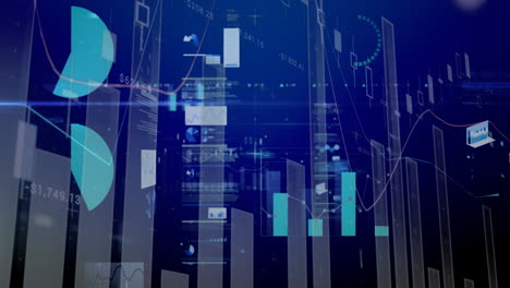 animation of data processing and diagrams on blue background