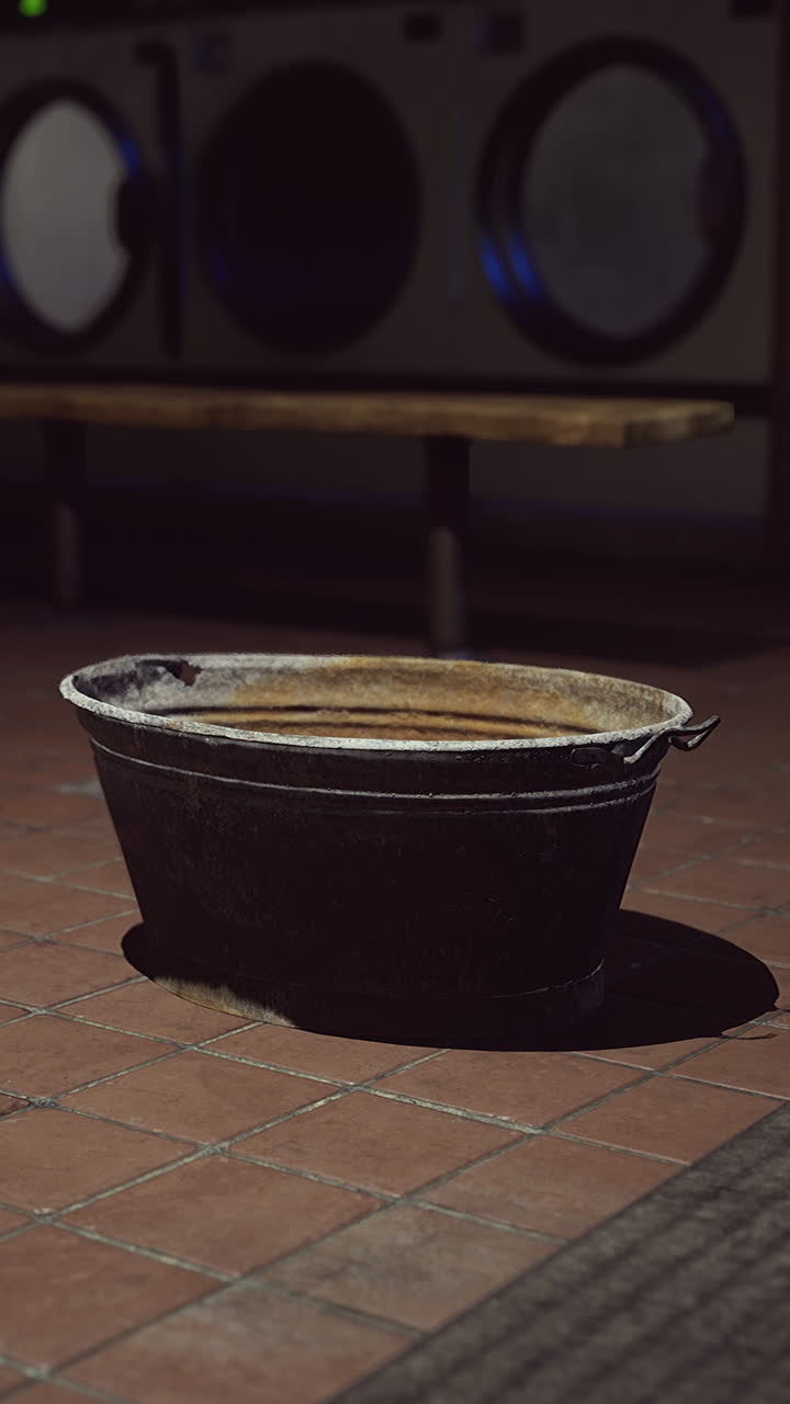 vieja bañera oxidada en una lavandería