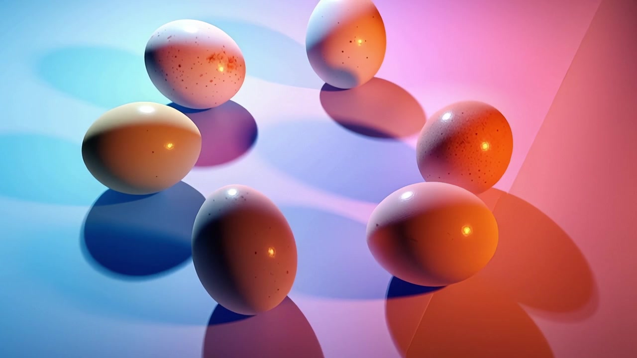 Abstract Eggs with Dynamic Blue and Red Gradient Lighting