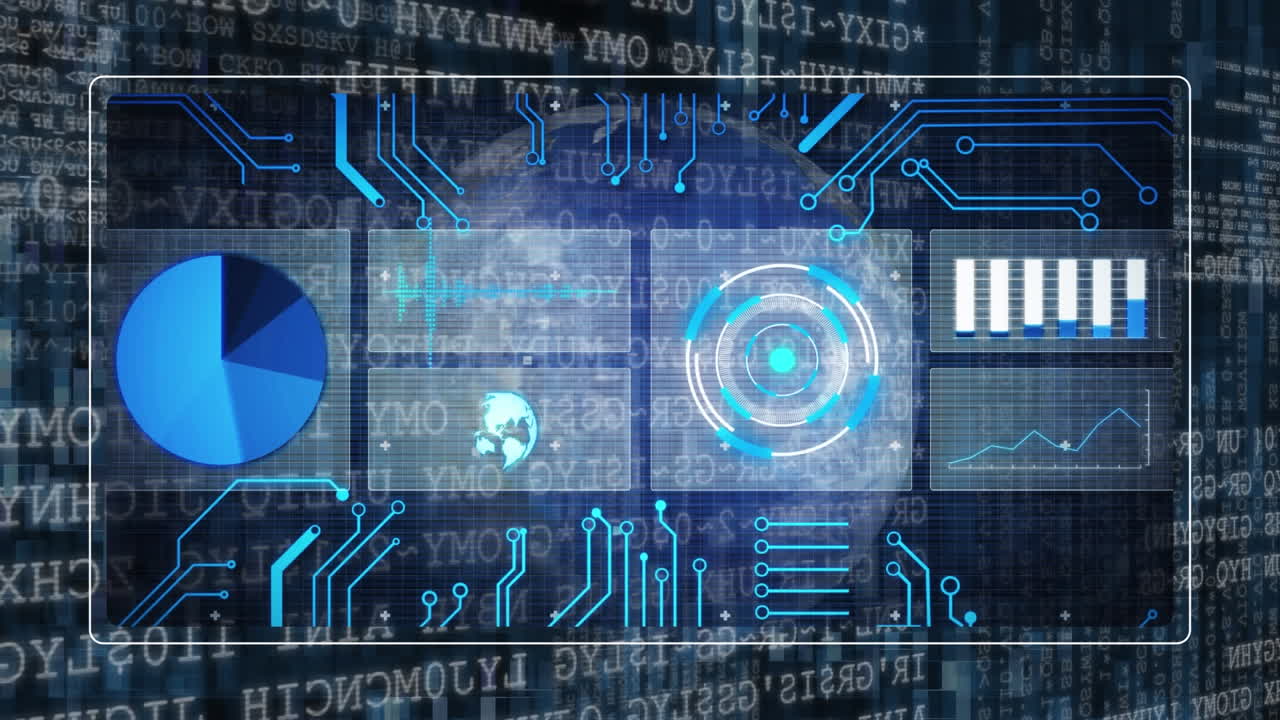 animación de escaneo de alcance y procesamiento de datos en pantallas en todo el mundo