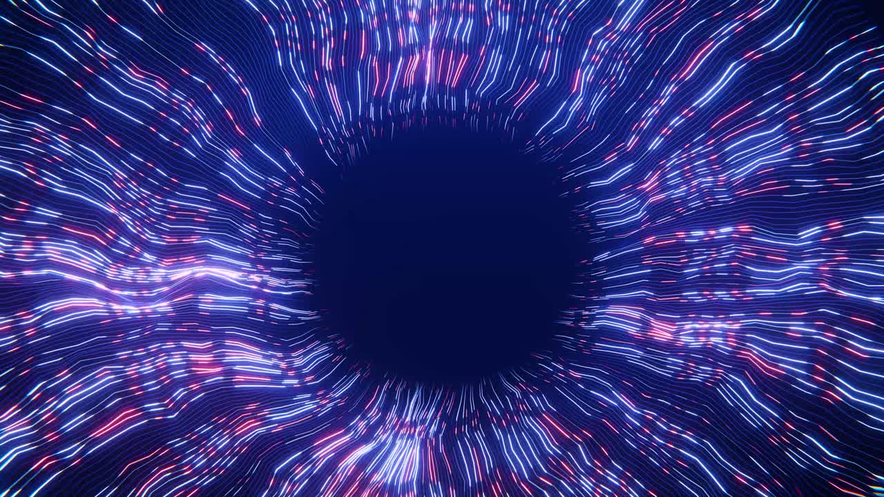Abstract Digital Tunnel with Glowing Blue and Red Lines