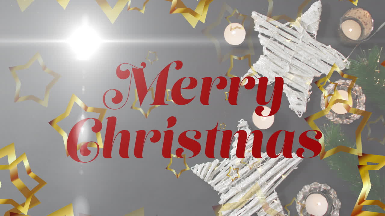 회색 배경에 장식 된 메리 크리스마스 텍스트의 애니메이션