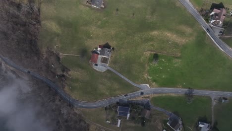 Aerial-top-view-of-Amden-near-Walensee,-Switzerland