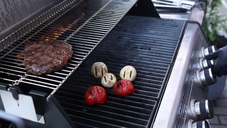 delicious steak and vegetables on the grill