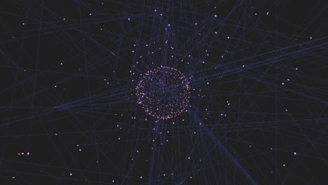 a network of lines and dots form a complex web, showcasing interconnectedness and complexity. the circular arrangement highlights intricate connections between points in the system
