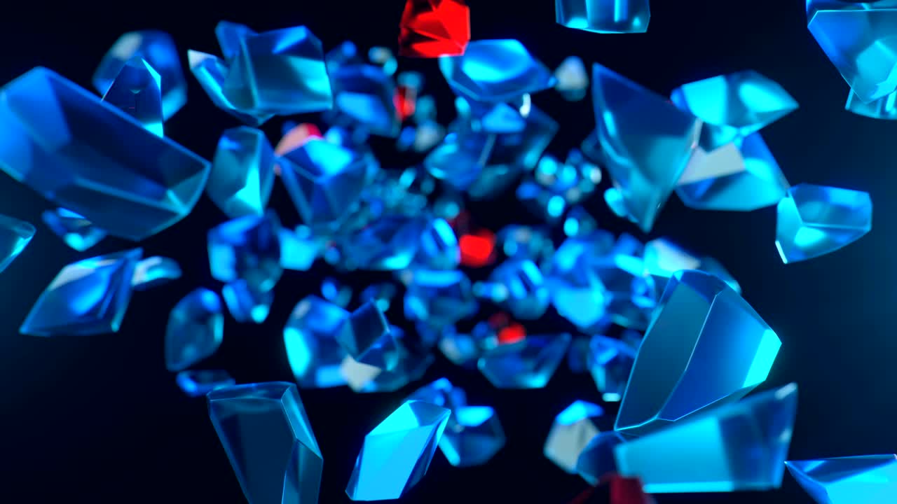 날아다니는 다이아몬드 유리 보석 조각 4k 루프