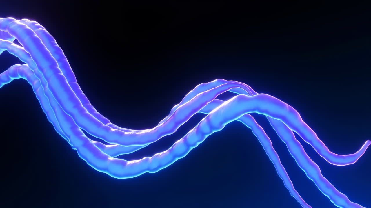 Glowing Blue Purple Energy Ribbons Undulate Across Dark Background Bioluminescent Tendrils Pulse With Electric