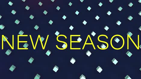 animation of new season text over rows of cubes on blue background