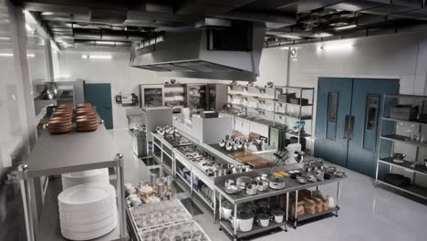 professional kitchen , view counter in stainless steel