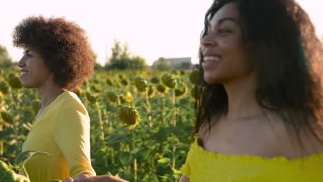 women in a sunflower field