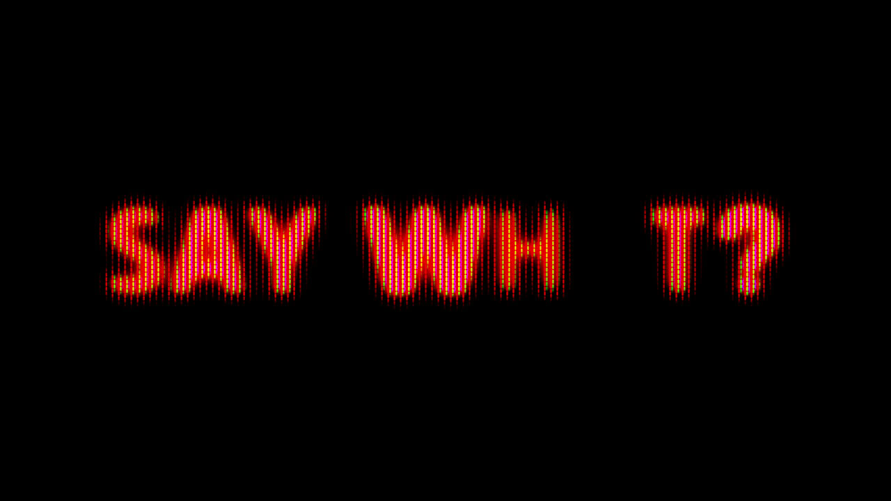 Flickering Red 'Say What?' Text on Digital Screen