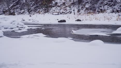 Agua-De-Arroyo-Y-Campos-Nevados-En-Un-Frío-Día-De-Invierno-En-Las-Montañas-De-Colorado,-Ee.uu.