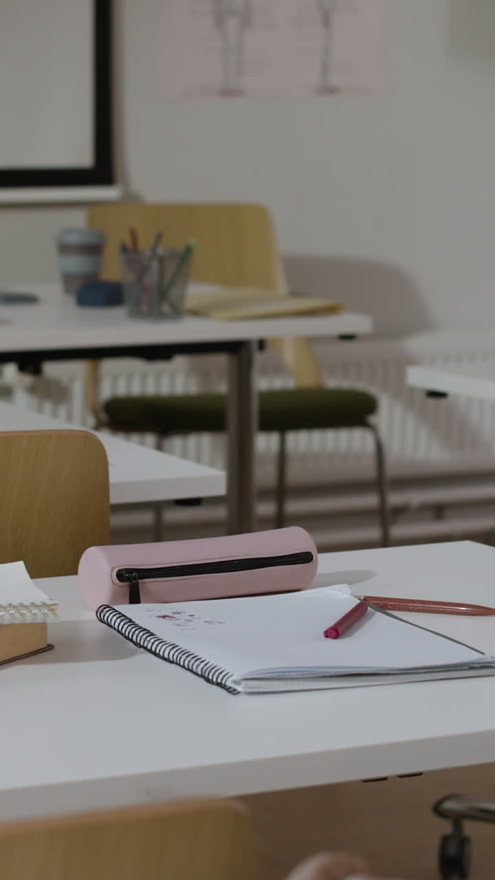 Classroom Scene with Desk and School Supplies