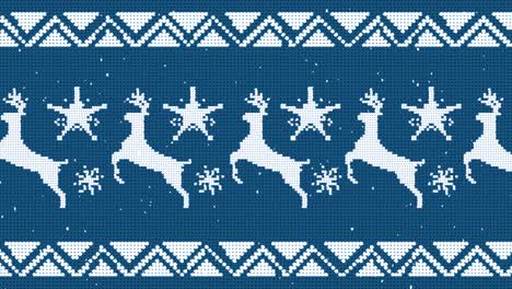 traditional christmas pattern with reindeers and stars moving against blue background