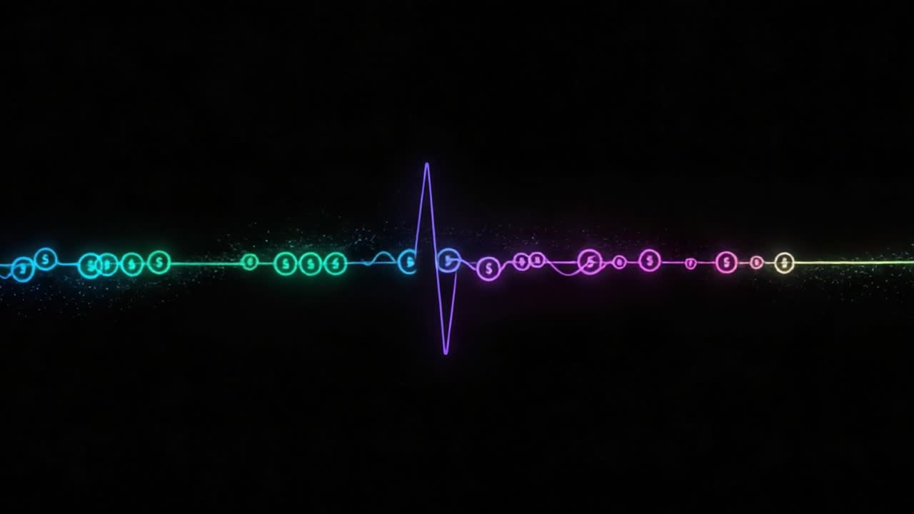 Dynamic Visualization of Heartbeat Patterns with Colorful Waveforms Highlighting Rhythm and Intensity in a Darkened Background
