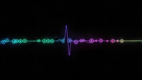 dynamic visualization of heartbeat patterns with colorful waveforms highlighting rhythm and intensity in a darkened background