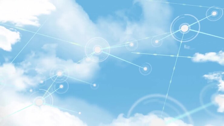 анимация сети соединений над облачным голубым небом