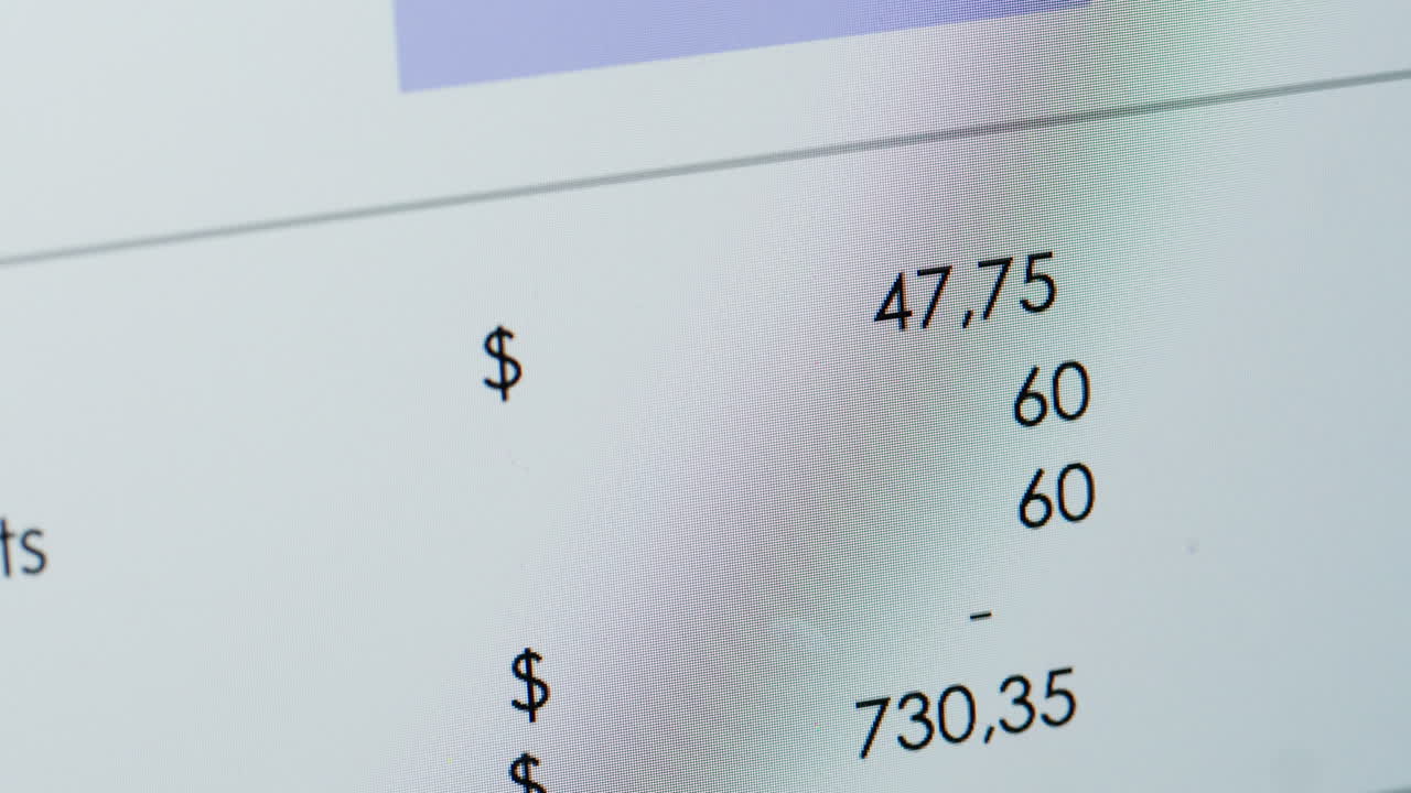 Scrolling Financial Data and Numbers on a Computer Screen