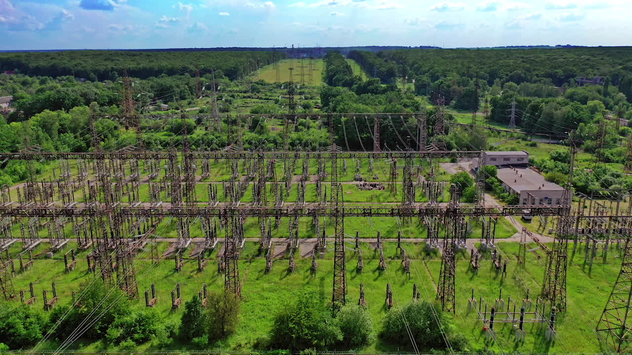 High voltage station. Electric station engineering construction on a plant