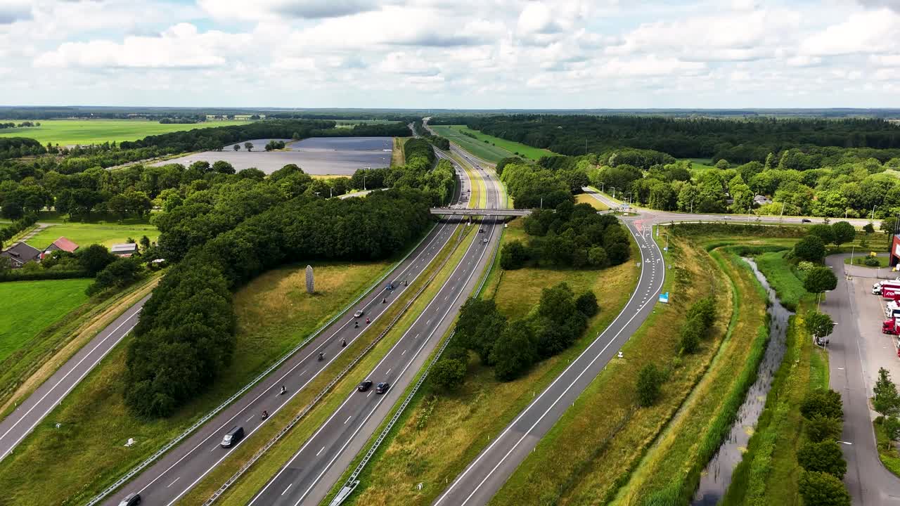 Aerial View of a Highway Intersection in Rural Landscape