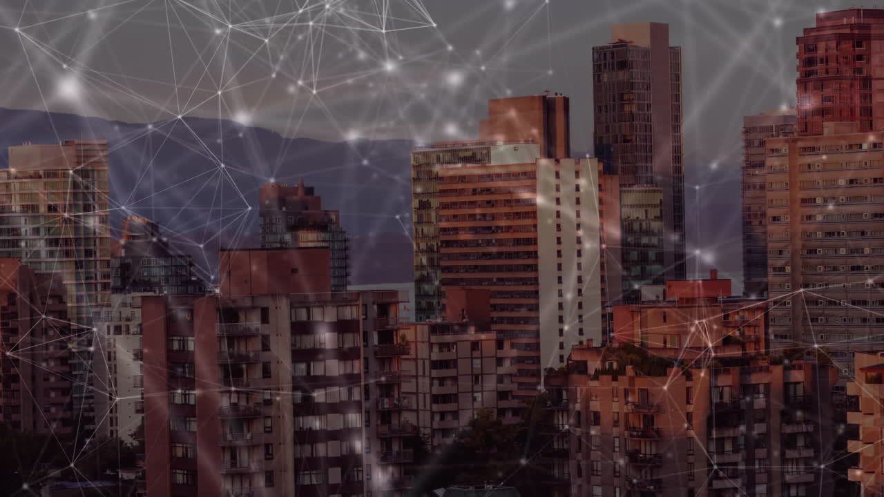 animación de redes de conexiones en el paisaje urbano